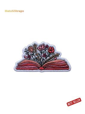 Floral Book Lover Embroidered Iron On Sew On Patch 3 inch